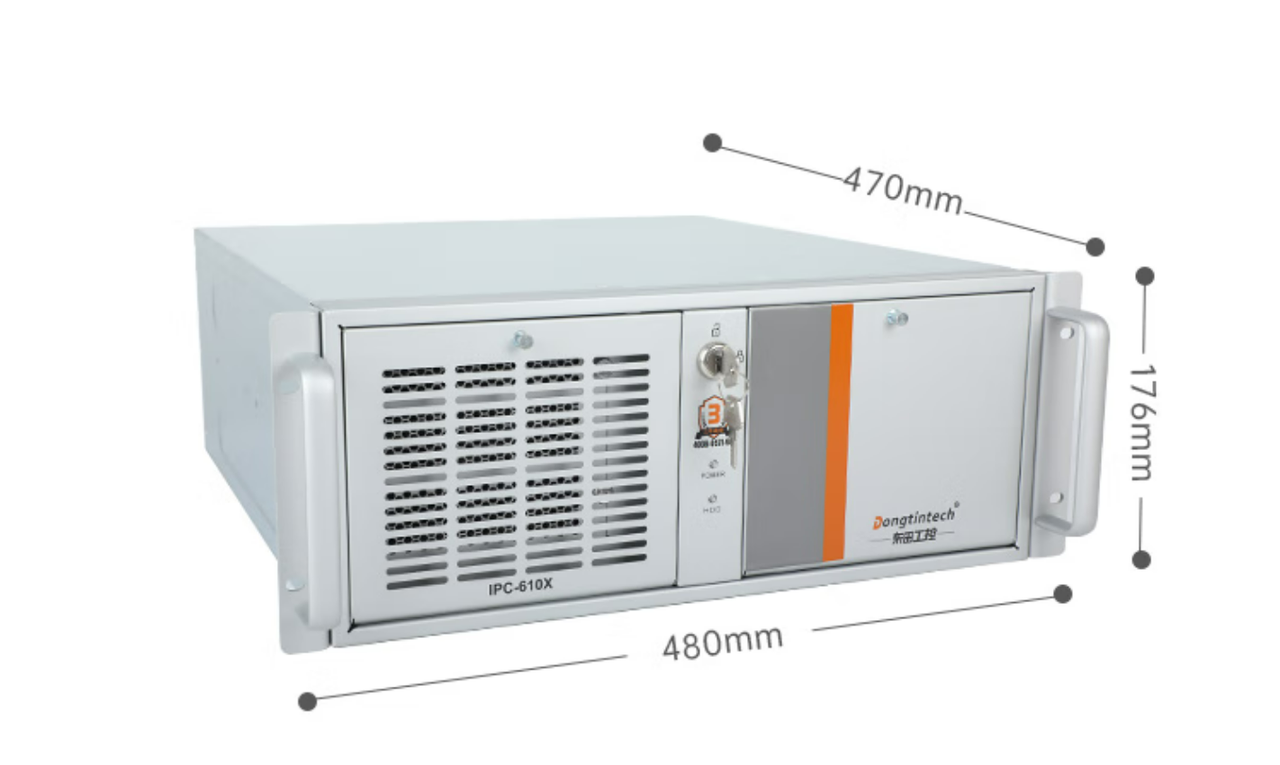 　這款機器采用了DT-610X機箱和DT-WR680MA主板。整體為銀灰色。采用了熱浸鍍鋅薄鋼板，防銹、耐候性強。并且它的防銹蝕性特別好，-般環(huán)境防蝕效果可達30-50年，熱浸鍍鋅薄鋼板外形美觀，加工容易。尺寸為430（481.6帶耳朵）*470*176mm（寬*深*高）,約重23kg，便于搬運。